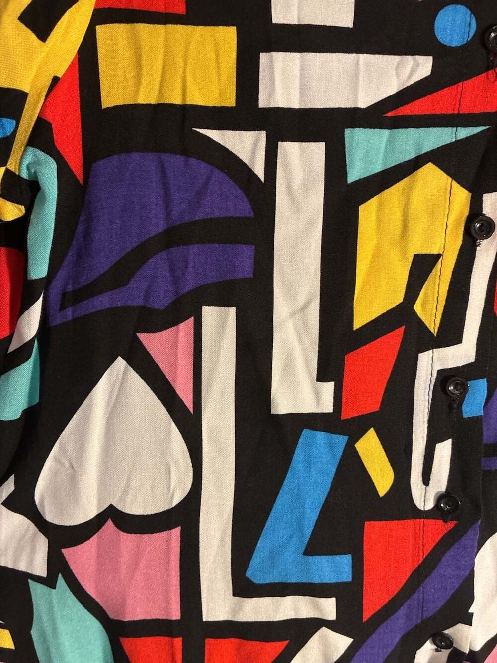 Vintage Big Dart Abstract Geometric Blouse 80s 90s Memphis Print Colorblock 36